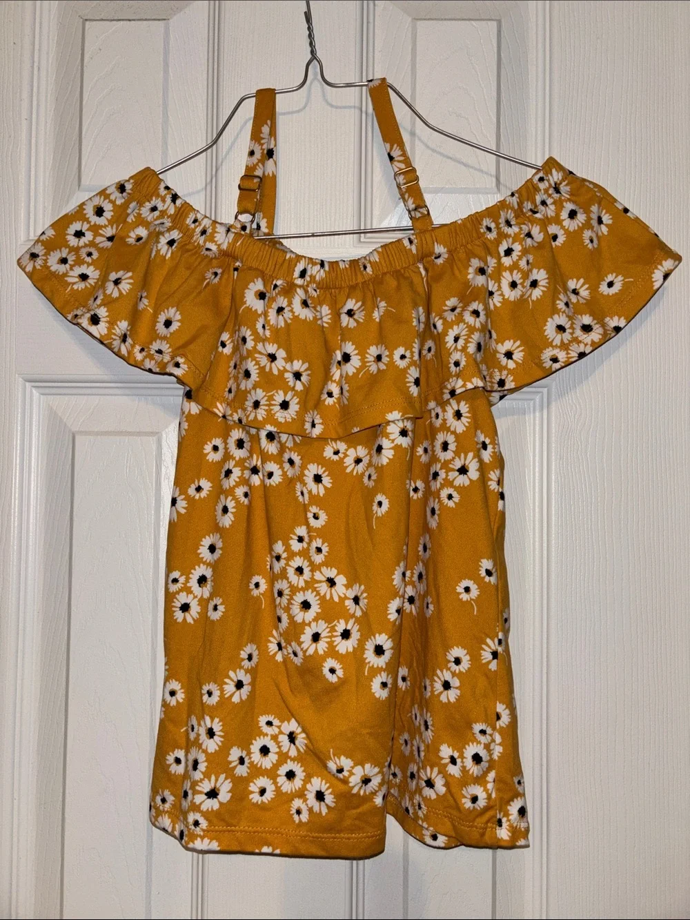 Girls Mustard Yellow Daisy Off-Shoulder Casual Dress